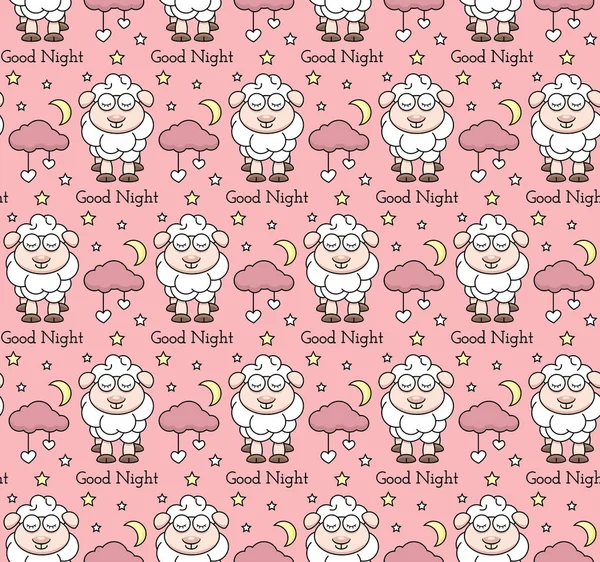 Vektör kuzu, moon, bulut, yıldız ile seamless modeli. Çocuk illüstrasyon vektör.