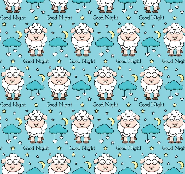 Vektör kuzu, moon, bulut, yıldız ile seamless modeli. Çocuk illüstrasyon vektör.
