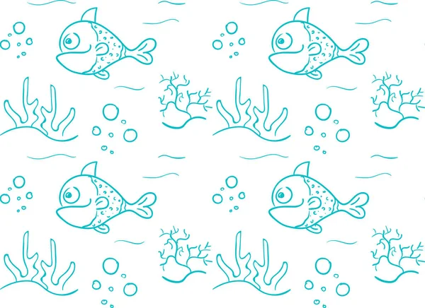 Balık çekerken pürüzsüz desen. Tekstil için deniz sakinlerinin parmak izleri. Kumaş baskısı. Çocuklar için duvar kağıdında bir çizim.