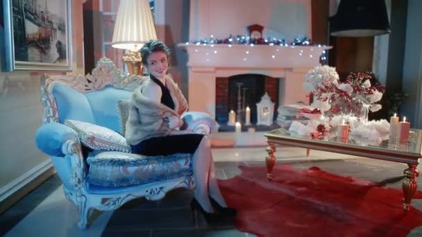 Noel Beklemenin Havası Şömine Mumlar Noel Baloları — Stok video