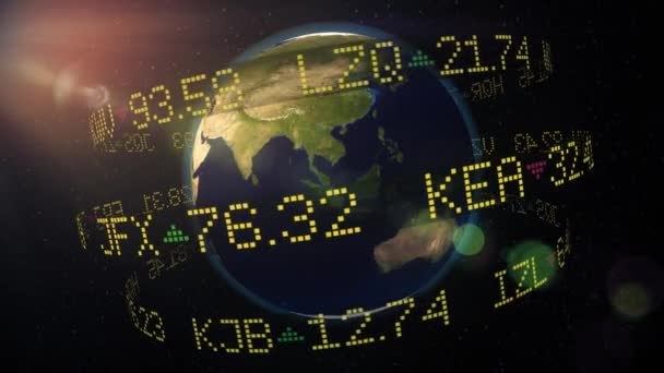 Mercado de ações ticker orbitando terra moeda parede st dinheiro mundo ações 4k — Vídeo de Stock