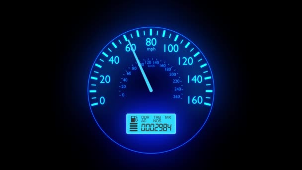 Speedometer hızlı araba otomobil hız panosu mph kph ışık 4k hızlandırmak — Stok video