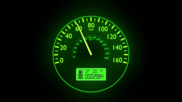 Speedometer hızlı araba otomobil hız panosu mph kph ışık 4k hızlandırmak — Stok video