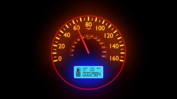 Speedometer hızlı araba otomobil hız panosu mph kph ışık 4k hızlandırmak — Stok video