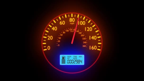 Speedometer hızlı araba otomobil hız panosu mph kph ışık 4k hızlandırmak — Stok video