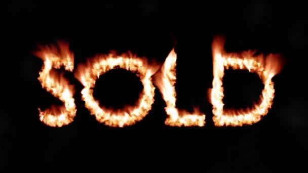 Såld varm text varumärke branding järn metall flammande värme flammor overlay 4K — Stockvideo