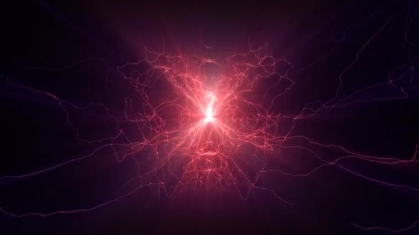 Yıldırım elektrik kemerler sci fi güç reaktörü küre gelecekteki gerilim teknik kızdırma 4k — Stok video