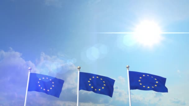 欧元欧洲国旗挥舞欧元区欧盟欧洲联盟 4 k — 图库视频影像