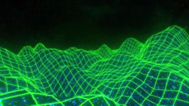 風景地形高架バイナリ レトロなビデオゲームの 3d ベクトル アーケード ワイヤ フレーム 4 k — ストック動画