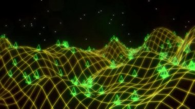 Retro video oyunu 3d manzara vektör arcade tel kafes arazi 4k