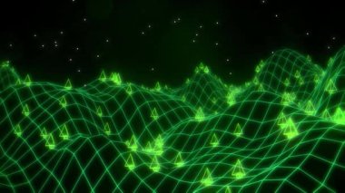 Retro video oyunu 3d manzara vektör arcade tel kafes arazi 4k