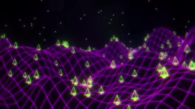 Retro video oyunu 3d manzara vektör arcade tel kafes arazi 4k