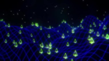 Retro video oyunu 3d manzara vektör arcade tel kafes arazi 4k