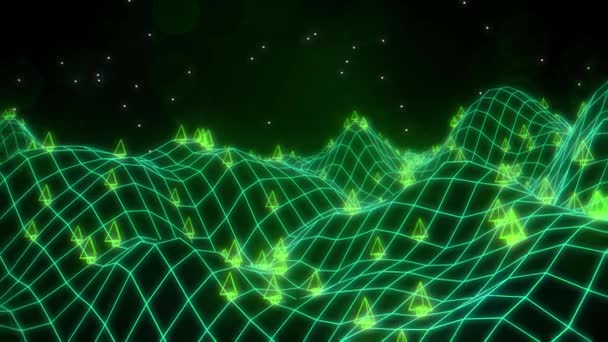 レトロなゲーム 3 d 風景ベクトル アーケード ワイヤ フレーム地形 4 k — ストック動画