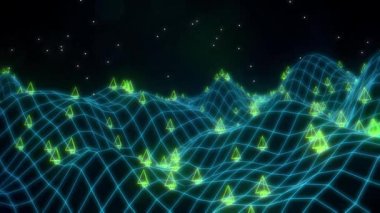 Retro video oyunu 3d manzara vektör arcade tel kafes arazi 4k