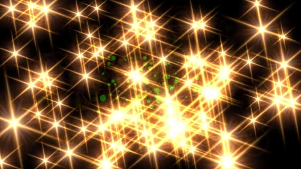 Pırıl pırıl parlayan pırıltı yıldız ışıkları kızdırma arka plan 4 k mercek parlaması — Stok video