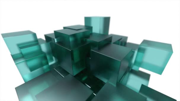 Briques de verre cubes flottant entrelacement abstrait mouvement tech boucle de fond 4k — Video