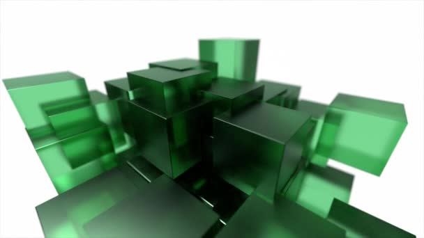 Glass blocks cubes floating interlocking abstract tech motion background loop 4k — Stock Video