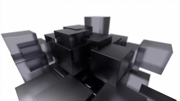 Bloques de vidrio cubos flotantes entrelazado abstracto tecnología movimiento fondo bucle 4k — Vídeo de stock