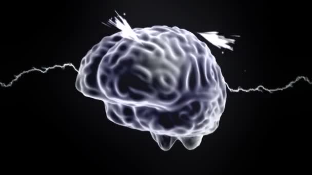 Gehirn Hologramm rotierende Funken Blitz Elektrizität Kopfschmerzen Neuronenschleife 4k — Stockvideo