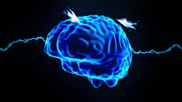 Holograma cerebral giratorio chispas relámpago electricidad dolor de cabeza neurona bucle 4k — Vídeos de Stock