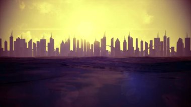 Cityscape manzarası okyanus yükselen deniz seviyesi siluet gökdelen gelecekteki iklim 4 k