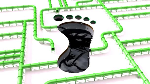 Углеродный след нефти зеленый трубопровод трубопровод линии ног отпечаток нефти изменение климата 4k — стоковое видео