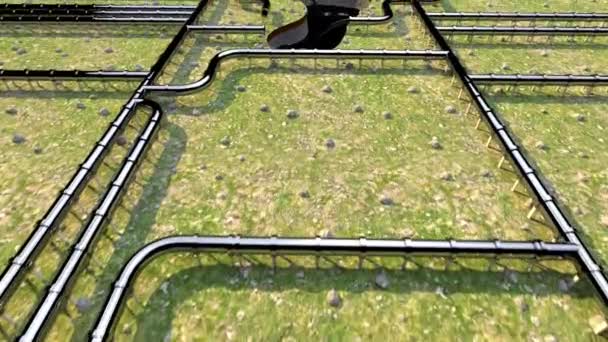 Huella de carbono oleoducto tubería línea pie impresión aceite cambio climático 4k — Vídeo de stock