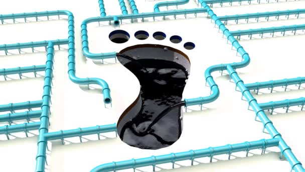 Углеродный след нефти аква трубопровод трубопровод линии ног отпечаток нефти изменение климата 4k — стоковое видео