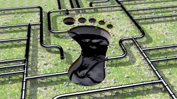 Carbon footprint olja pipeline pipe linje foten ut olja klimatförändringar 4k — Stockvideo