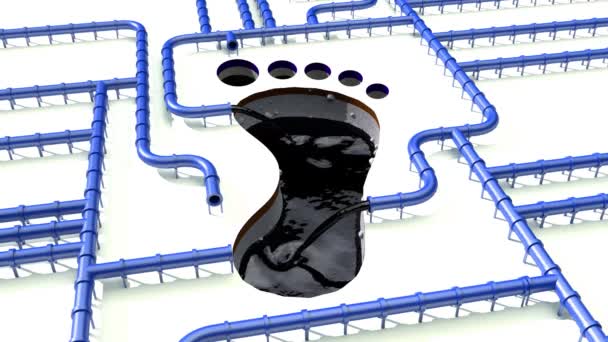 Szén-dioxid-lábnyom olaj kék a csővezeték cső line láb nyomtatási olaj éghajlatváltozás 4k 4k — Stock videók