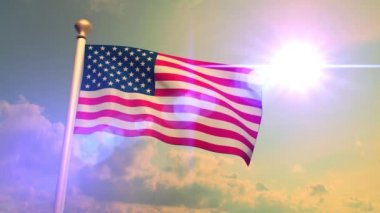 ABD bize Amerikan bayrağı orta atış sallayarak karşı mavi gökyüzü Cg Flare 4k