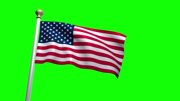 EUA US American Flag Medium Shot Acenando tela verde CG Flare 4K — Vídeo de Stock