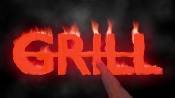 Grill Hot text brand branding iron flaming heat flames overlay 4K — Stock Video