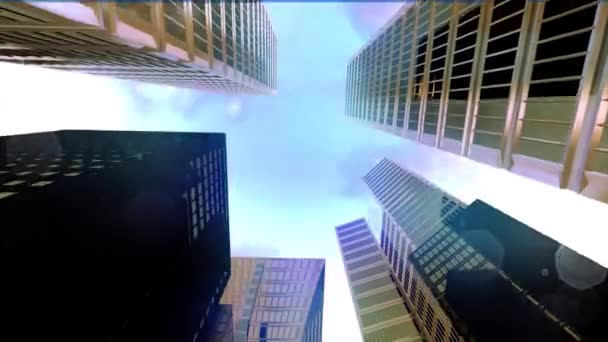 Небесний скребок хмарочос міста високих будівель ляльковий проміжок часу низький кут 4K — стокове відео