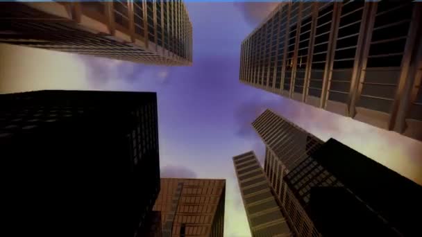 Gökyüzü kazıyıcı gökdelen şehir yüksek binalar zaman atlamalı düşük açılı 4 k dolly — Stok video