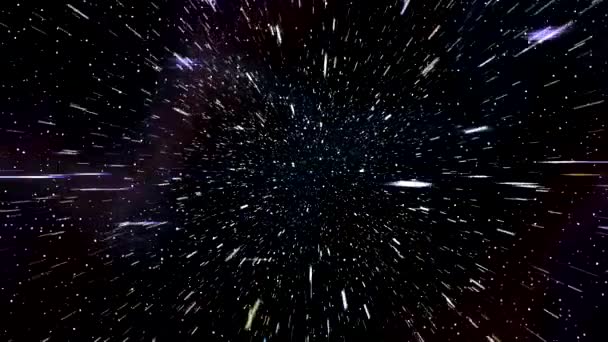 Ruimtevaart warp snelheid hyperspace via starfield nevel 4k — Stockvideo