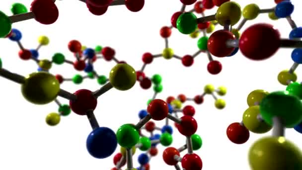 분자 원자 화학 생물학 과학 기술 통해 볼과 스틱 모델 비행 — 비디오