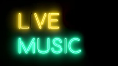 Müzik neon işareti ışıkları logo metin çok renkli 4 k parlayan yaşamak