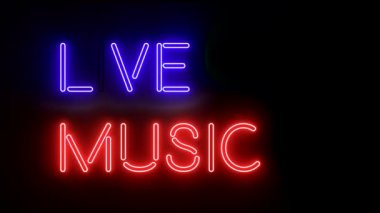 Müzik neon işareti ışıkları logo metin çok renkli 4 k parlayan yaşamak