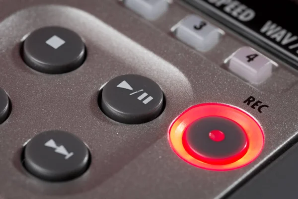 Red record button illuminated on recorder — Stock Photo, Image