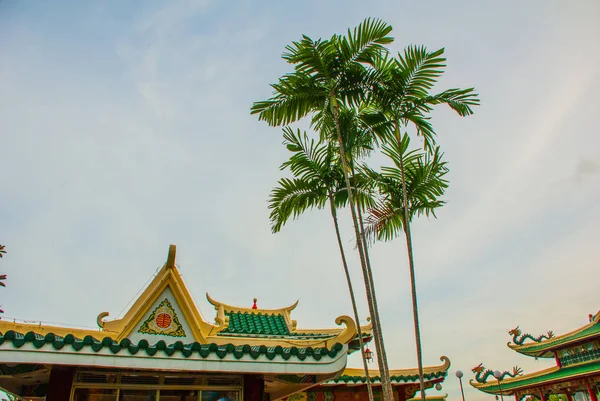 Pagoda och och Palma. Taoistiska templet i Cebu, Filippinerna. — Stockfoto