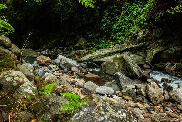 Le enormi pietre vicino alla cascata di Casaroro. Filippine. Valencia, isola di Negros . — Foto Stock