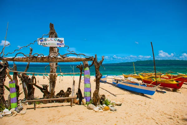 La inscripción en la playa. Boracay, Filipinas —  Fotos de Stock