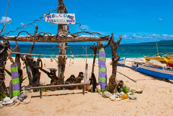 L'iscrizione sulla spiaggia. Boracay, Filippine — Foto Stock