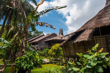 Kuching Sarawak kültür Köyü geleneksel ahşap evler. Malezya