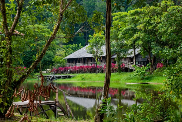 Traditionelle Holzhäuser. Kuching zu Sarawak Kulturdorf. Malaien — Stockfoto