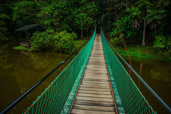 A ponte suspensa sobre o lago, Bornéu, Sabah, Malásia — Fotografia de Stock