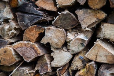 Kış için yakacak odun hazırlanması. yakacak odun arka plan. Yakacak odun yığını.