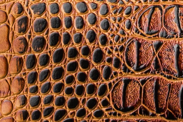 Tekstura skóry brązowy czarny. Imitacja skóry krokodyla petanova — Zdjęcie stockowe